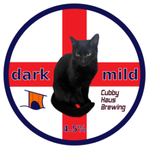 dark mild ale decal with St Georges Cross and a black cat