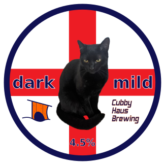 dark mild ale decal with St Georges Cross and a black cat