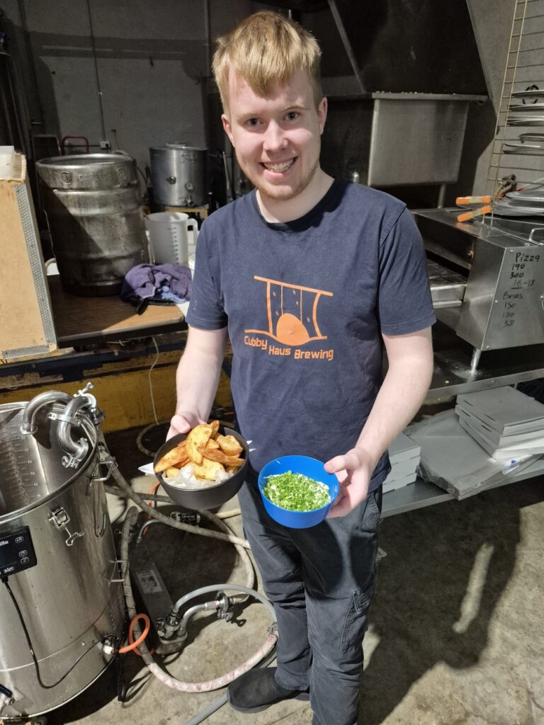Thomas carrying wedges and sour cream